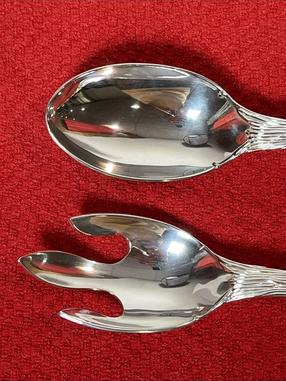 NIB Vintage Christmas Santa Claus Silver Plated Salad Serving Set